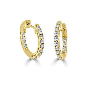 14k Yellow Gold & Diamond Hoop Earrings, 1/2 Ctw